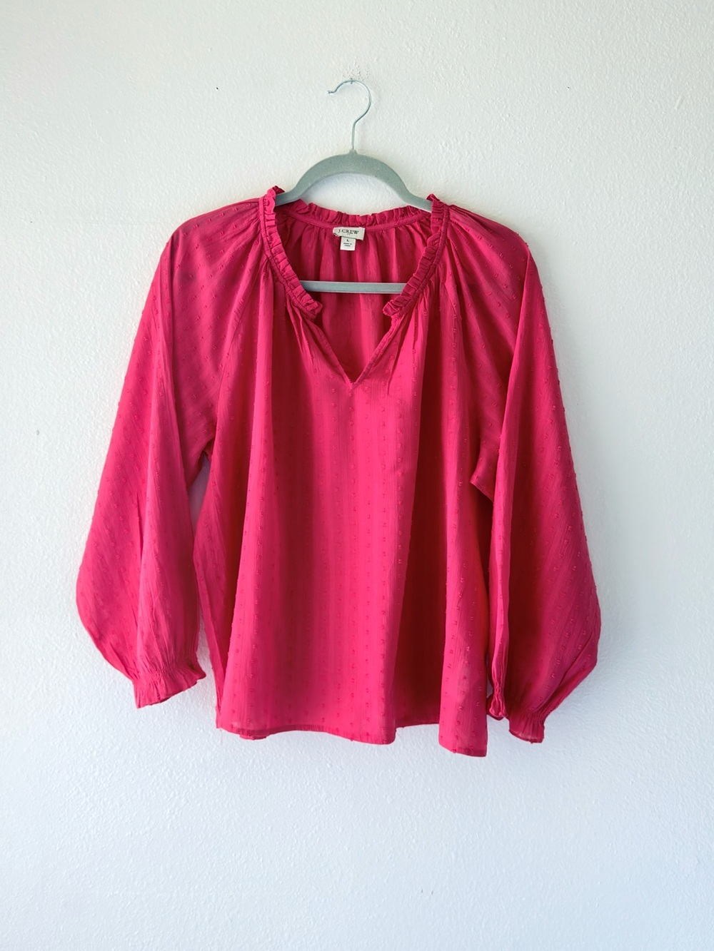 J. Crew Women's Hot Pink Ruffle-Trim Peasant Blouse